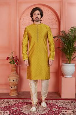 golden jaqurd silk brocade kurta churidar 1