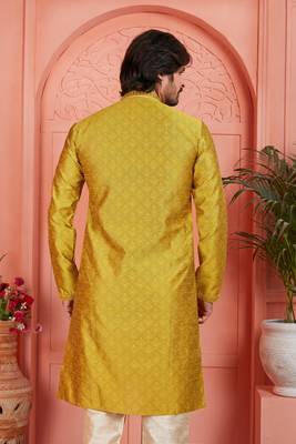 golden jaqurd silk brocade kurta churidar 4