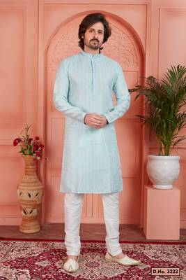 sky blue jaqurd silk brocade kurta churidar 1
