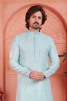 sky blue jaqurd silk brocade kurta churidar 3
