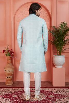 sky blue jaqurd silk brocade kurta churidar 4
