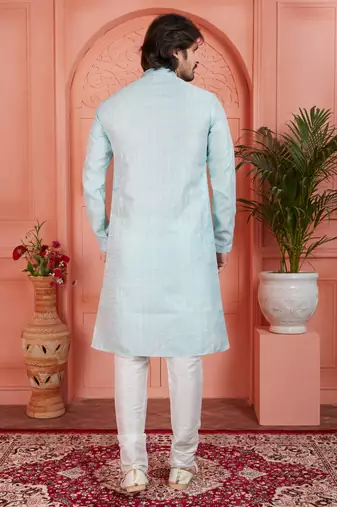 sky blue jaqurd silk brocade kurta churidar