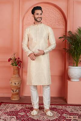cream jaqurd silk brocade kurta churidar 1