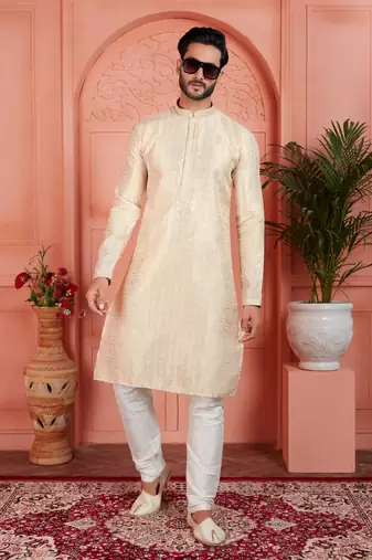 cream jaqurd silk brocade kurta churidar