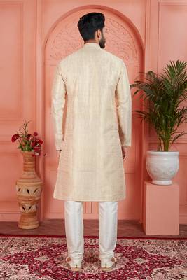 cream jaqurd silk brocade kurta churidar 4