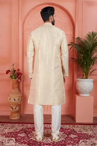 cream jaqurd silk brocade kurta churidar