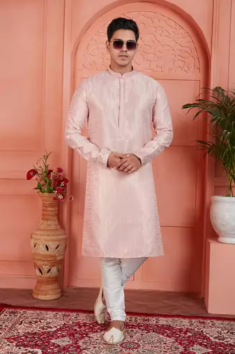 peach jaqurd silk brocade kurta churidar