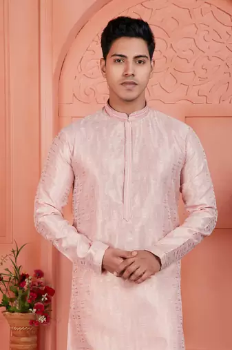 peach jaqurd silk brocade kurta churidar
