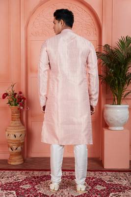 peach jaqurd silk brocade kurta churidar 4