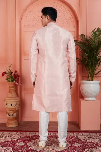 peach jaqurd silk brocade kurta churidar