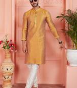 Mustard jaqurd silk brocade kurta