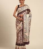 Sangam prints brown cotton digital print festival saree