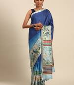 Sangam prints blue cotton digital print traditional saree