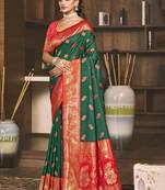 Sangam prints green silk woven work festival saree