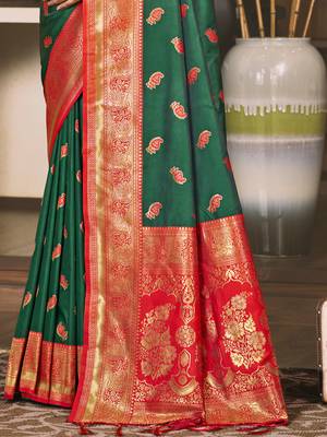 Sangam prints green silk woven work festival saree 3