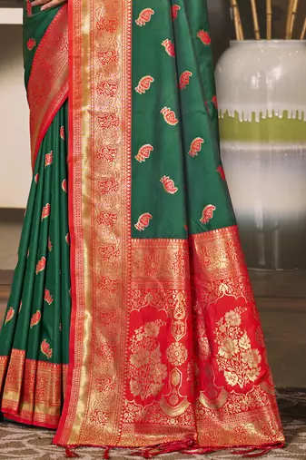 Sangam prints green silk woven work festival saree