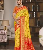 Sangam prints yellow silk woven work festival saree
