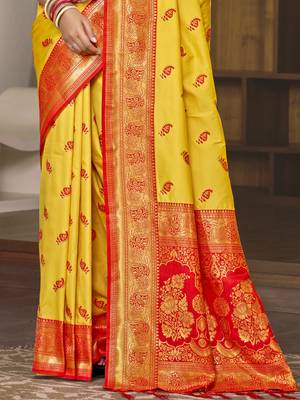 Sangam prints yellow silk woven work festival saree 3