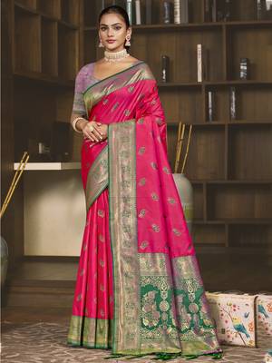 Sangam prints rani silk woven work festival saree 1
