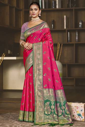Sangam prints rani silk woven work festival saree