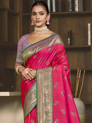 Sangam prints rani silk woven work festival saree 2