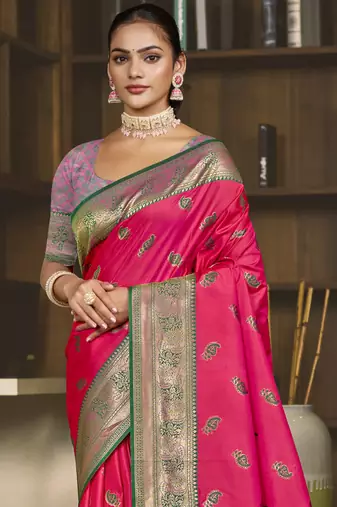Sangam prints rani silk woven work festival saree