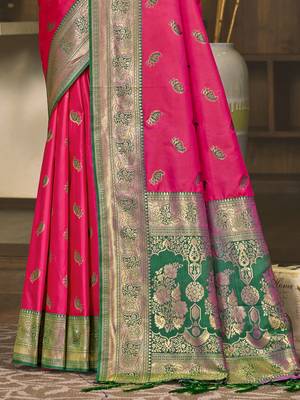 Sangam prints rani silk woven work festival saree 3
