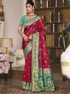 Sangam prints magenta silk woven work festival saree 1