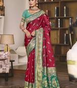 Sangam prints magenta silk woven work festival saree