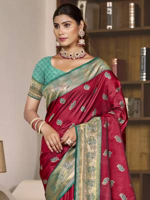 Sangam prints magenta silk woven work festival saree 2
