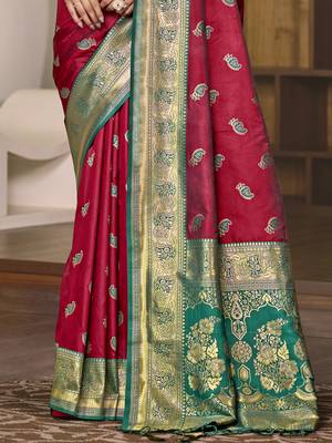 Sangam prints magenta silk woven work festival saree 3