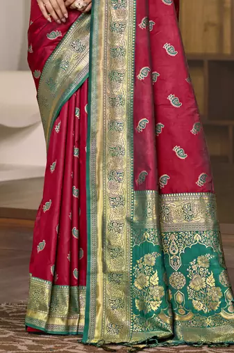 Sangam prints magenta silk woven work festival saree