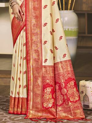 Sangam prints cream silk woven work festival saree 3