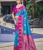 Sangam prints sky blue silk woven work festival saree
