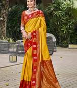 Sangam prints yellow silk woven work festival saree