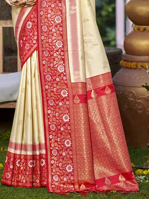 Sangam prints cream silk woven work festival saree 3