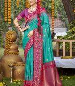 Sangam prints sky blue silk woven work festival saree