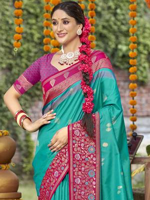 Sangam prints sky blue silk woven work festival saree 2