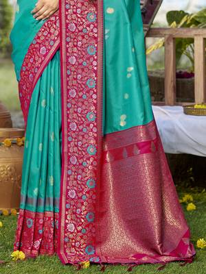 Sangam prints sky blue silk woven work festival saree 3