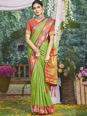 Sangam prints light green silk woven work festival saree 1