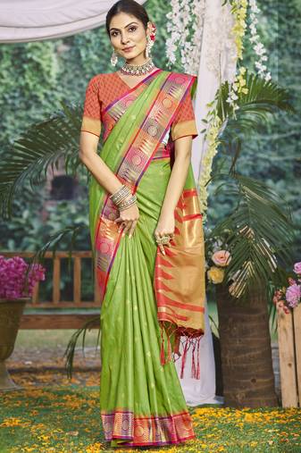 Sangam prints light green silk woven work festival saree