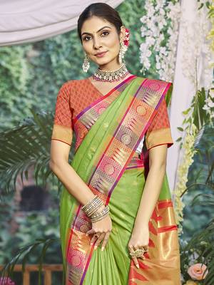 Sangam prints light green silk woven work festival saree 2