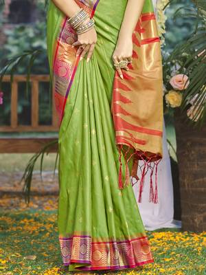 Sangam prints light green silk woven work festival saree 3