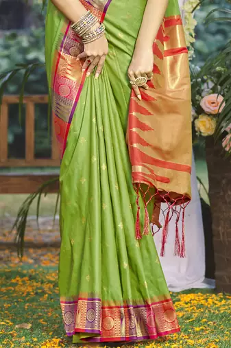 Sangam prints light green silk woven work festival saree