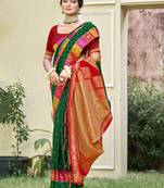 Sangam prints green silk woven work festival saree