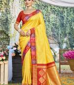 Sangam prints yellow silk woven work festival saree