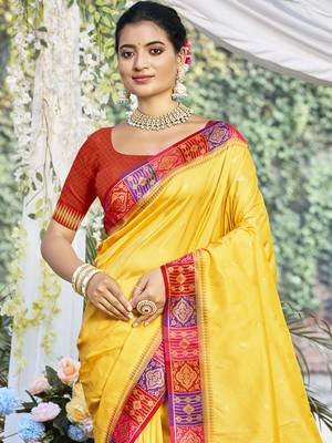Sangam prints yellow silk woven work festival saree 2
