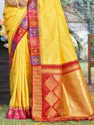 Sangam prints yellow silk woven work festival saree 3
