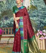 Sangam prints maroon silk woven work festival saree