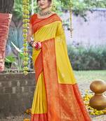 Sangam prints yellow silk woven work festival saree